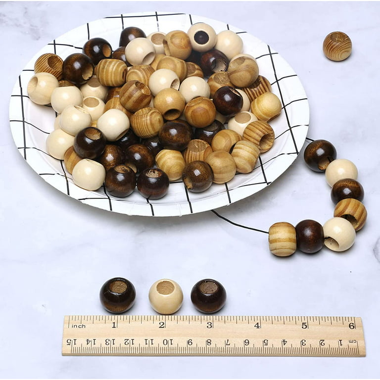 20mm Brown Wooden Macrame Beads- Hole 10mm- 60 Pieces Beads Quality Large Hole Wood Beads for Macrame Project/ Garlands, Adult Unisex