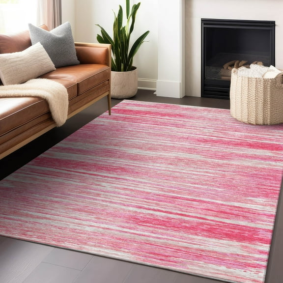 Addison Rugs Chantille Indoor/Outdoor Transitional Stripes Pink Washable Rectangle Rug, 9' x 12'