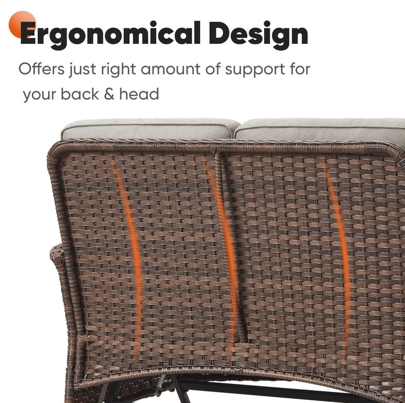 PARKWELL 5 Pieces Outdoor Patio Furniture Set with Fire Pit Table,All Weather Wicker Cushioned Rocking Chairs,Loveseat Glider for Garden Lawn Balcony Porch Deck,Brown/Gray
