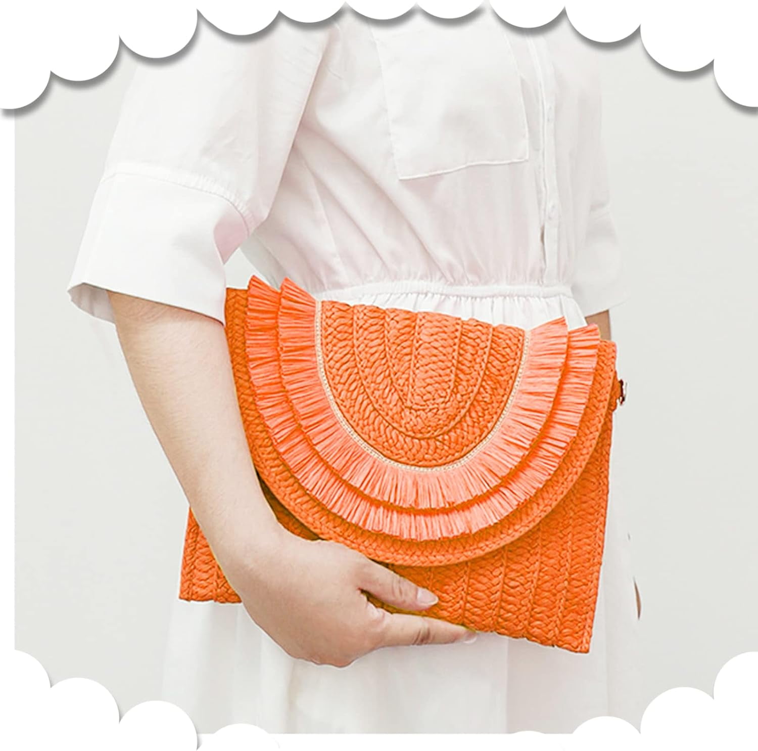 Crossbody Bags for Women, Straw Clutch Purses, Bohemian Handmade Woven Envelope Package, Tassel Handbags for Women