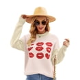 thumbnail image 3 of xiaxaixu Pull Femme Mode Saint-Valentin Lèvres Coeur Imprimé Col Rond Manches Longues Tricotés Tops Automne Hiver Pulls Décontractés, 3 of 9