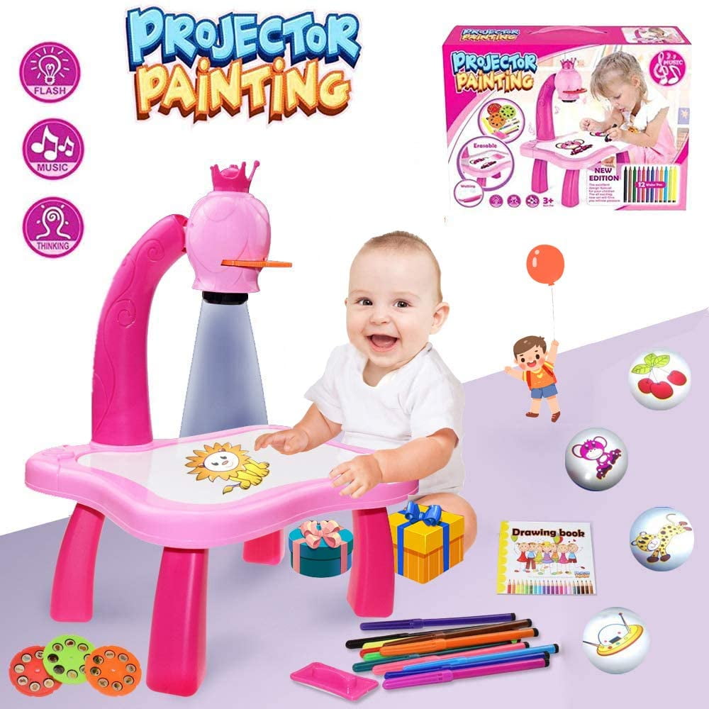 Drawing Projector Music Table For Kids,Trace And Draw Projector Toy,Art  Painting Drawing Table Led Learning Projector Toddler Child Drawing Playset  Educational Toys For Kids Boys Girls Age 3+