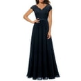 thumbnail image 3 of SAYOO Vestido de Noche Largo para Mujer, Vestido Elegante con Escote en V sin Espalda de Patchwork de Encaje de Color sólido, Ropa Simple de una Pieza SAYOO casual, 3 of 9