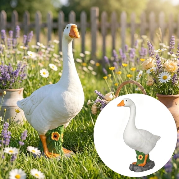 Summercome Large Porch Goose Statue, Realistic Hand-Painted Goose Sculpture, All-Weather Resin Outdoor Decor for Garden, Yard, Patio, Fits Standard Goose and Duck Outfits