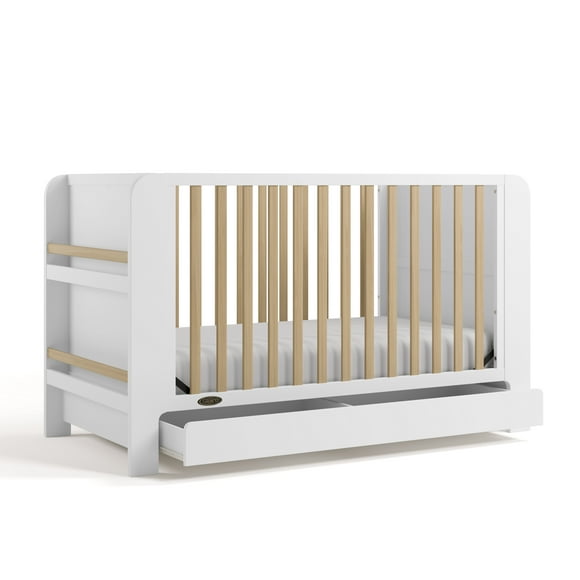 Lit de bébé convertible 4 en 1 avec tiroir Graco Read-with-Me, Blanc avec bois flotté