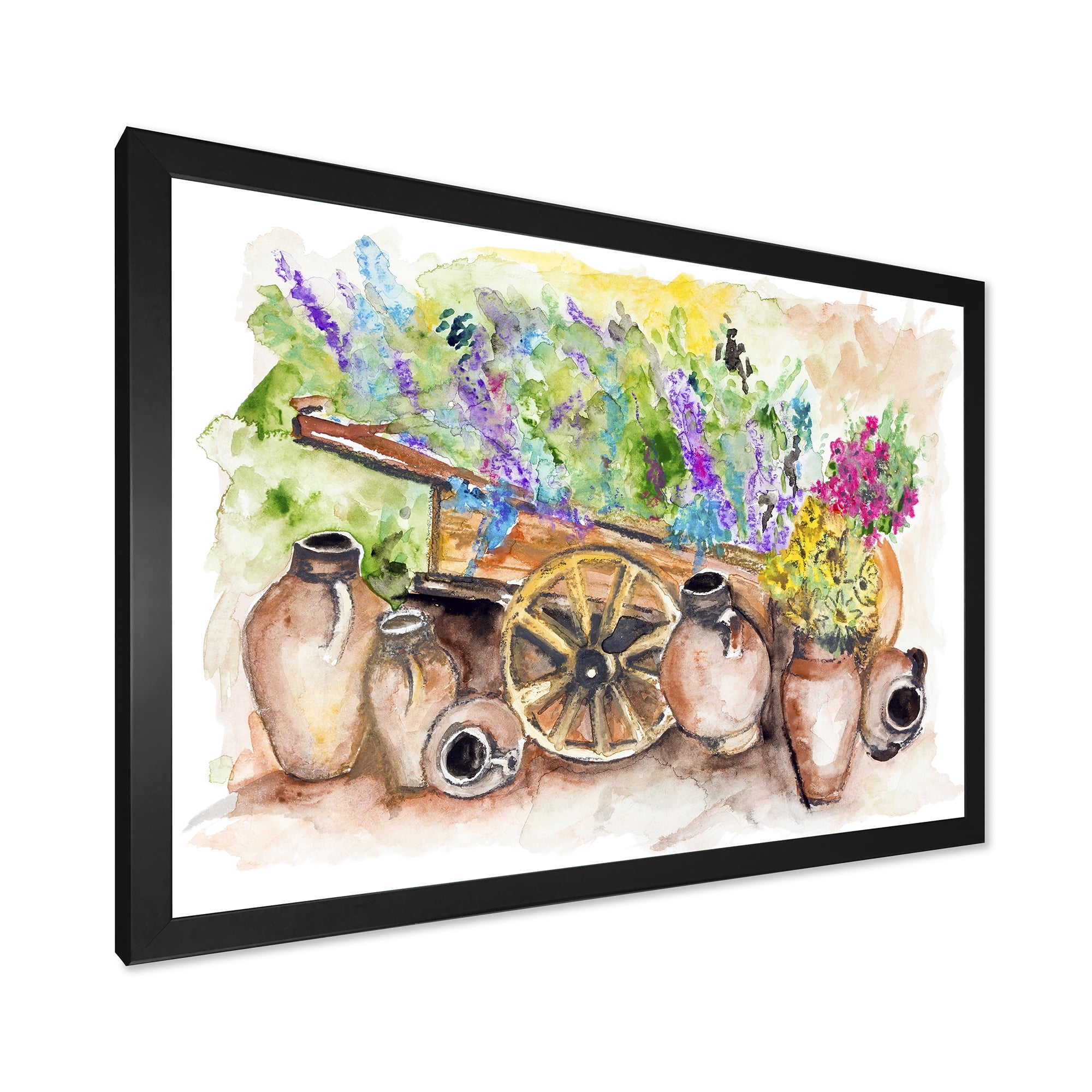 Designart 'Lavender Flowers On Ancient Cart Illustration' Traditional Framed Art Print