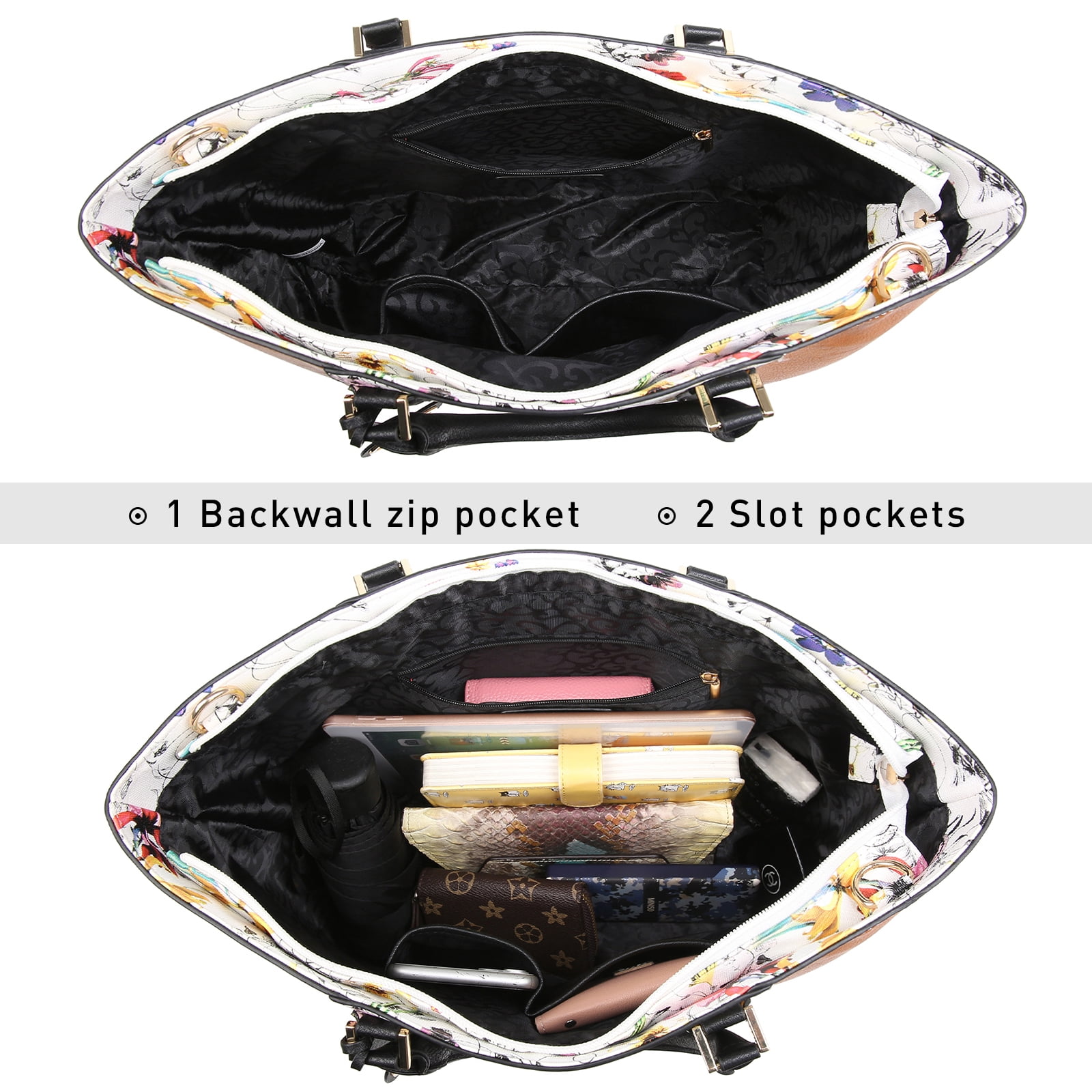 MKP Women Two Tone Handbags Fashion Shoulder Bag Work Tote Satchel Purses 2pcs Set