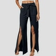 thumbnail image 2 of Women's Casual Pants High Waisted Wide Leg Summer Lightweight Split Hem Comfortable Wear Stretchy Soft Breathable Fabric Loose Fit Trousers, 2 of 4