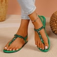 thumbnail image 5 of Kojanyu Women's Rhinestone T-Strap Flat Sandals Crystal Embellished Open Toe Summer Dressy Beach Wedding Shoes Comfortable PU Slip On Thong Sandals, 5 of 9