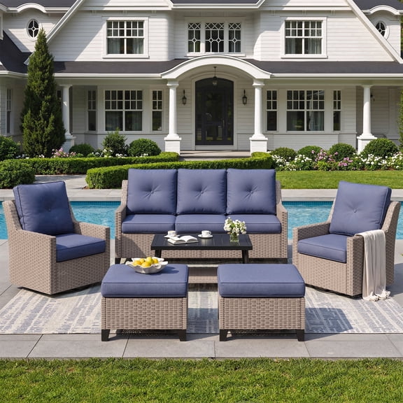 NestNook 6-Piece Outdoor Wicker Swivel Glider Patio Conversation Sets with Cushions