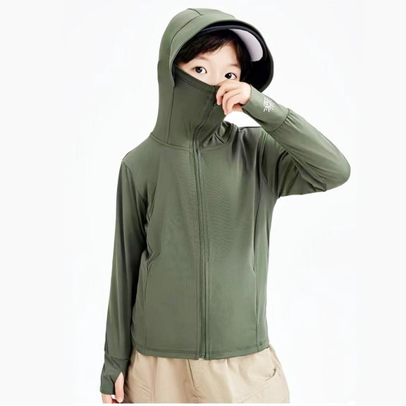 Cooling Hoodies for Boys Girls with Pockets and Thumb-Hole Sun Protection Jackets Size 7-12 Tweens Long Sleeve Zip Up Solid UPF 50 UV Shirts Tops