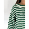 thumbnail image 5 of Women'S Vintage Striped Sweater Crew Neck Long Sleeve Cropped Color Block Casual Loose Knit Pullover Top Green L, 5 of 9