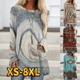 thumbnail image 2 of Camiseta de manga larga con estampado de rayas abstractas para mujer, ropa informal para vacaciones, diario, hogar, cuello redondo, básica, XS-8XL esencial, 2 of 4