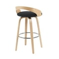 thumbnail image 4 of Sonia Modern Swivel Bar Height Stool with Black Upholstered Seat and Patterned Oak Wood Finish, 4 of 5