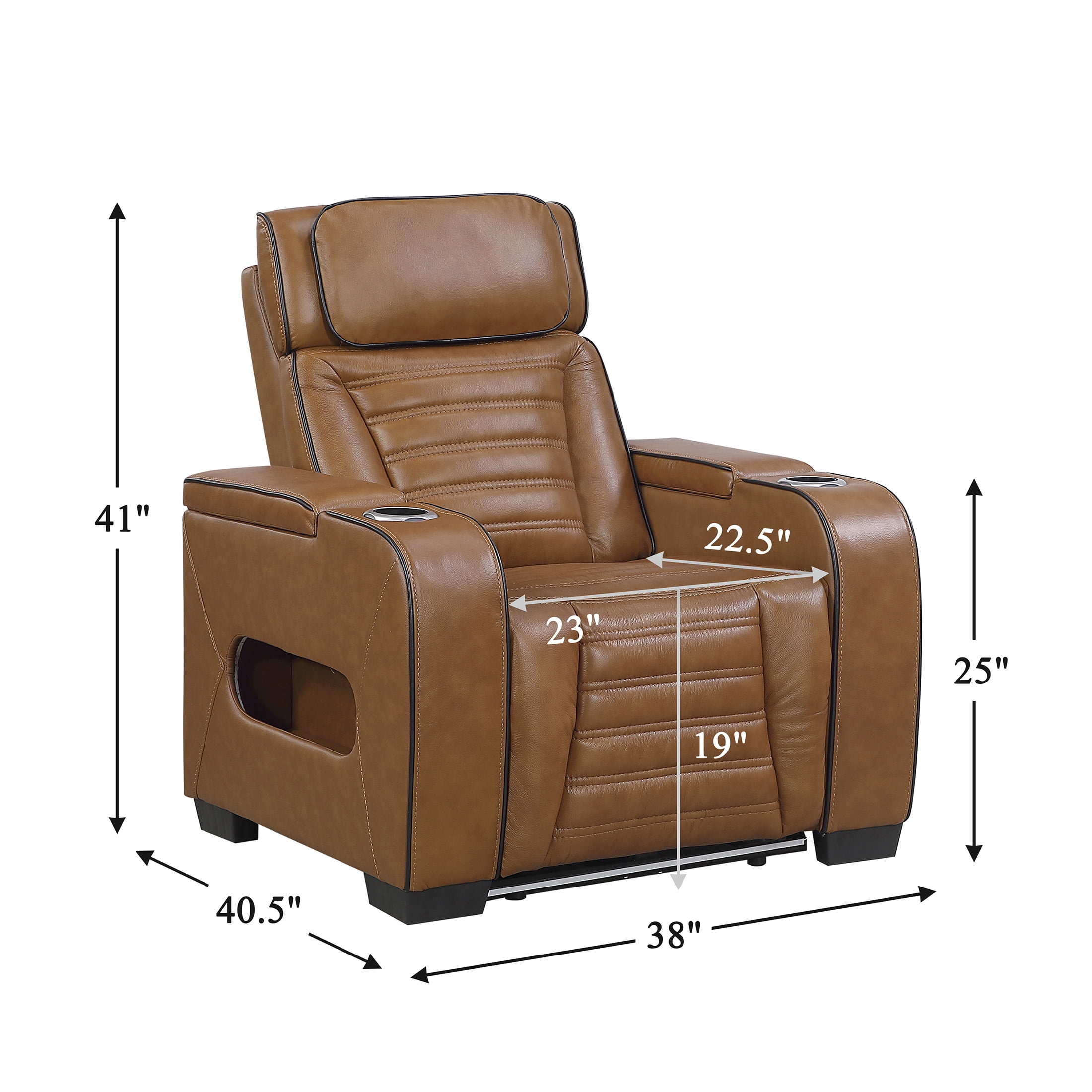 OakvillePark Elantra Leather Match Power Reclining Chair with Power Headrest/Cup holder/Storage Arms/Air Massage/Heat/LED Lighting and Charging Port, Brown
