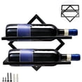 thumbnail image 1 of Botellero de metal montado en la pared, organizador plegable para 2 botellas de licor, estante para vino montado en la pared para cocina, bar, bodega (negro 1), 1 of 5