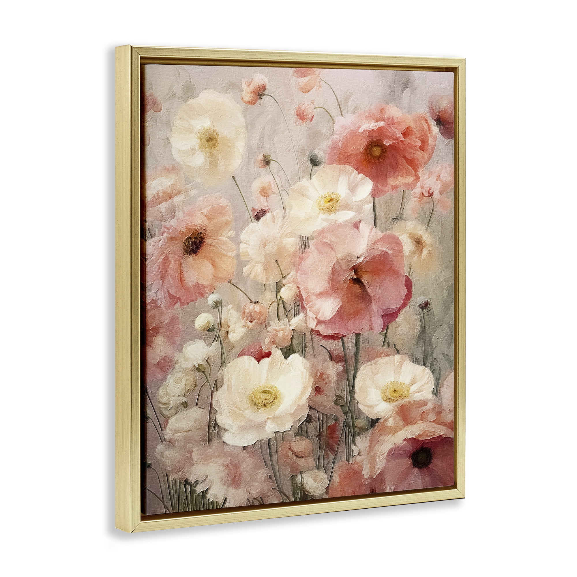 Stupell Industries Blush Floral Pattern Botanical & Floral Painting Gold Floater Framed Art Print Wall Art, 25 x 31