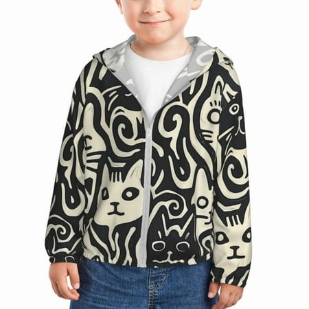 

Gaeub Abstract Cat Faces Pattern Print Athletic Sun Protection Hoodie for Kids Long Sleeve Outdoor UV Shirt Running Fishing Top for Boys Girls-5 Years