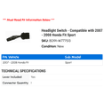 thumbnail image 2 of Headlight Switch - Compatible with 2007 - 2008 Honda Fit Sport, 2 of 2