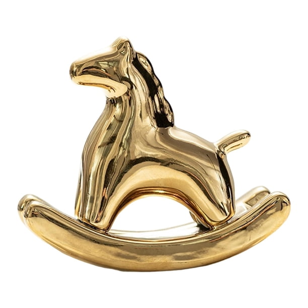 Figura de caballo mecedor de cerámica, figura de animal, coleccionable, regalo, decorativa, Oro