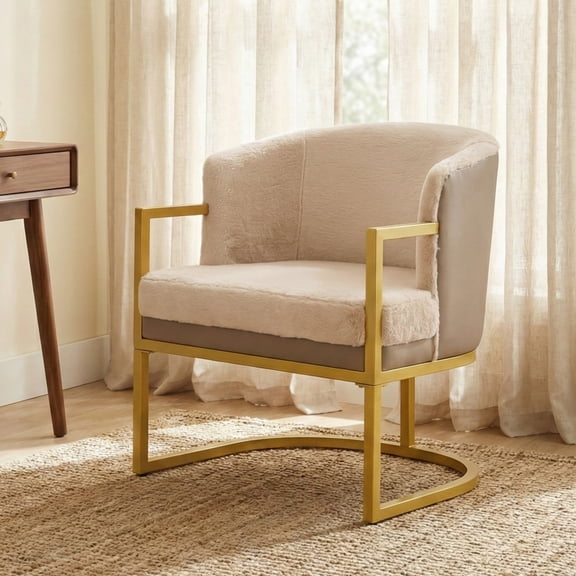 Luckynote Modern Accent Chair Cozy Armchair Upholstered Reading Chair with Gold Metal Frame Living Room, Bedroom, or Office, Brown
