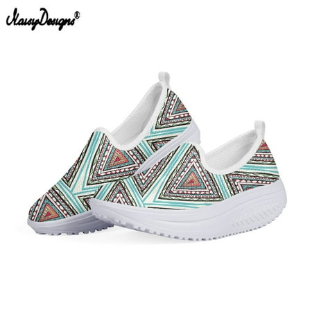 

Air Mesh Slip On Shoes African Bogolan Tribal Pattern Comfortable Platform Sneaker Wedge Swing Shoes Size 36-41