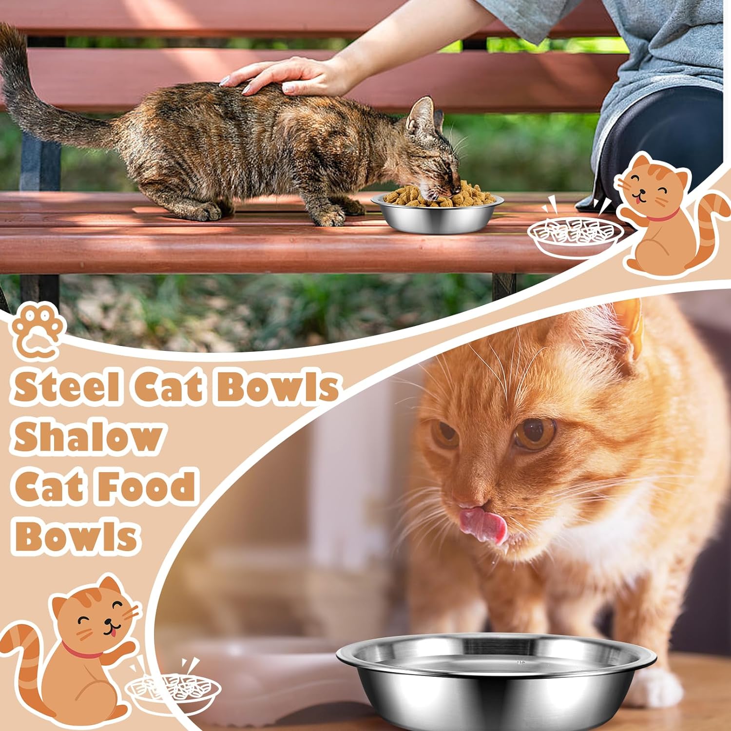 Cat Bowls,12Pcs Stainless Steel Cat Food Bowls,Replacement Whisker Fatigue Relief Cat Bowl,Shallow Cat Food Dish Bulk for Elevated Stand,Dishwasher Safe,for Small Dogs and Cats(5.5 Inch)
