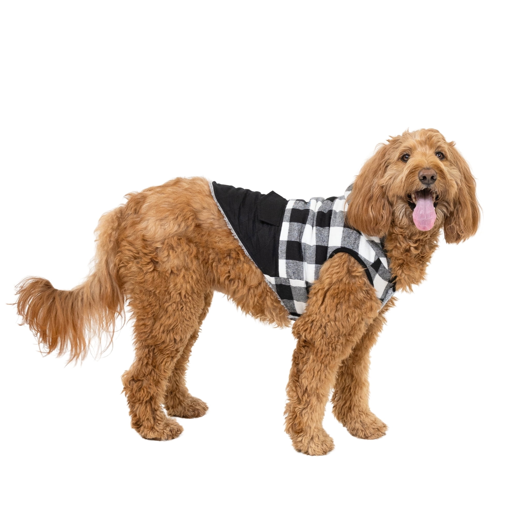 Vibrant Life Buffalo Plaid Winter Coat for Medium Dogs, Black and White