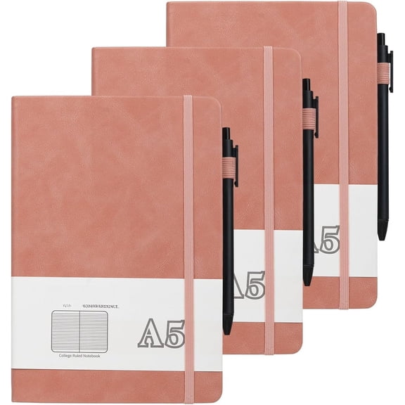 Notebooks Journal for Women Men 3 Pack Bulk Leather Hardcover with Pen Holder A5 160 Pages 100 GSM Thick Paper for Work School Lined
