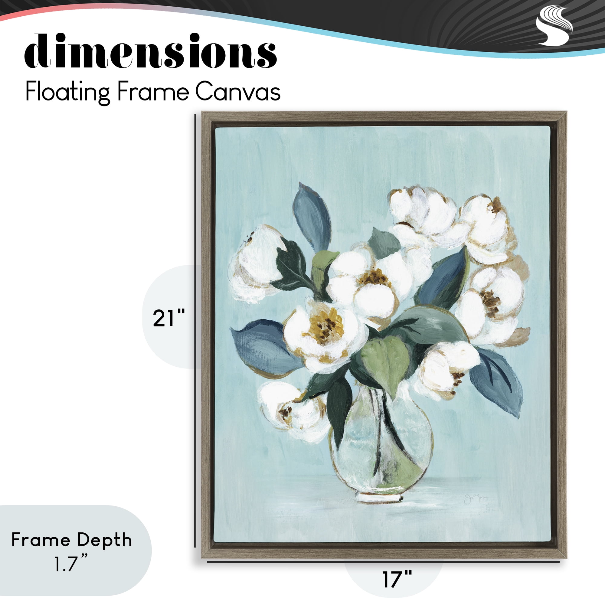 Stupell Industries Magnolia Arrangement over Blue Brown Framed Floater Canvas Wall Art, design by Janet Tava