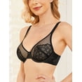 thumbnail image 2 of Wingslove Women's Sheer Lace Bra Minimizer See Through Unlined Full Coverage Bras, Black, 34B, 2 of 5