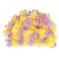 thumbnail image 1 of EeaseMX gorro de natación para mujer, cómodo y transpirable, con diseño de flores 3D, para nadar (amarillo y morado)., 1 of 7