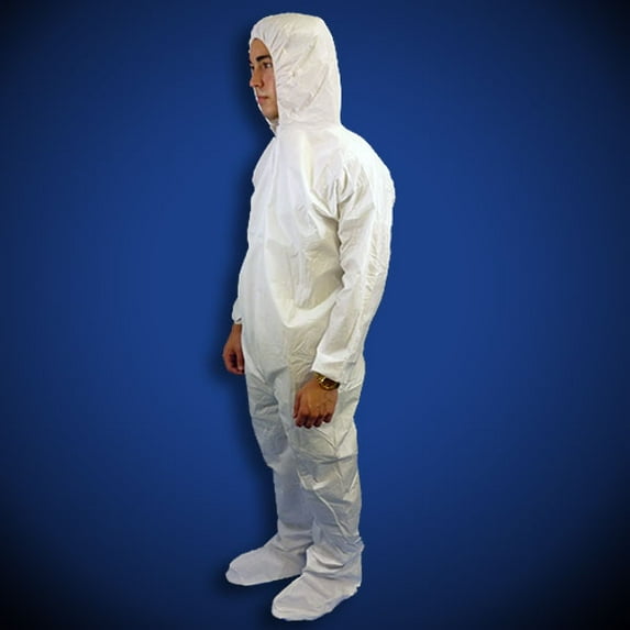 KeyGuard® Microporous Disposable Coveralls, with Hood & Boots, Elastic Wrists, White, 4XL, 25/case