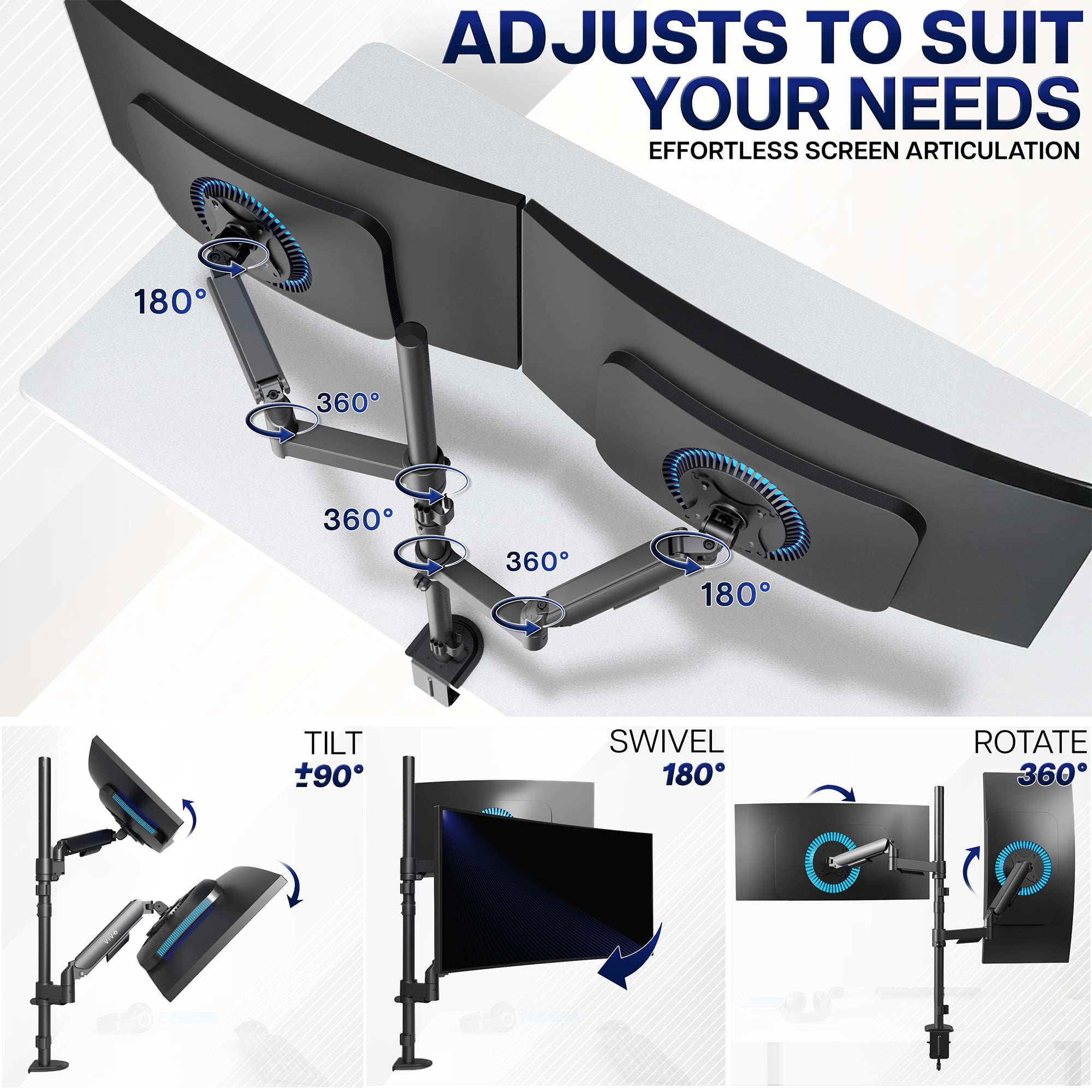 VIVO Extra Tall Dual 17" to 32" Monitor Mechanical Spring Sit-Stand Desk Mount