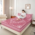 thumbnail image 4 of Manfei Boho Exotic Style Full Size Sheets,Retro Victorian Floral Bed Sheets,Pink White Sheet Sets For Adults,Microfiber Bedroom Decor,4 Pieces, 4 of 7