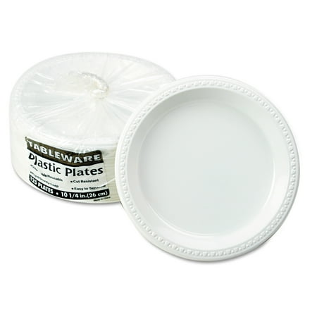 Tablemate Plastic Dinnerware, Plates, 10 1/4" dia, White, 125/Pack