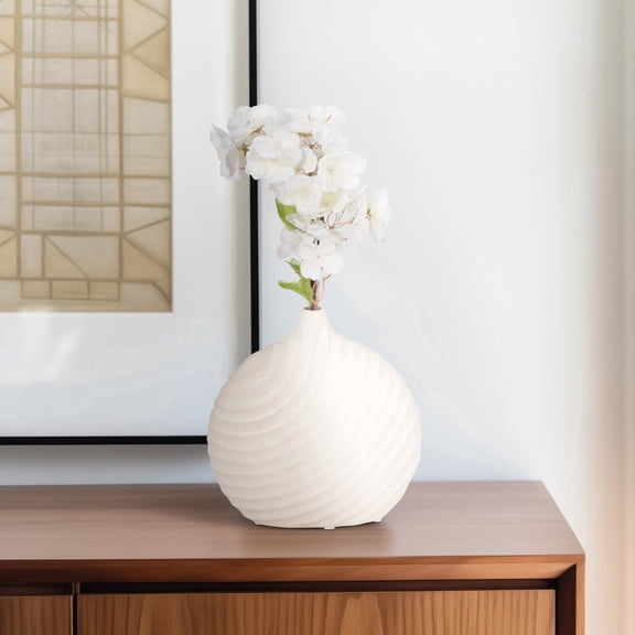 Sagebrook Home Ceramic Vase - 8" Round Swirled Matte Finish in Elegant White