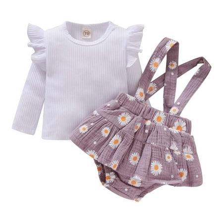 

Binmer Autumn Winter Baby Girls Baby Girl Long Sleeved Blouse Flower Pattern Suspender Skirt Suit