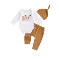 thumbnail image 2 of Elippeo Baby Boy Halloween Outfit 3 6 12 Months Ghost Print Long Sleeve Round Neck Romper with Solid Pants and Hat 3 Pcs Set, 2 of 9