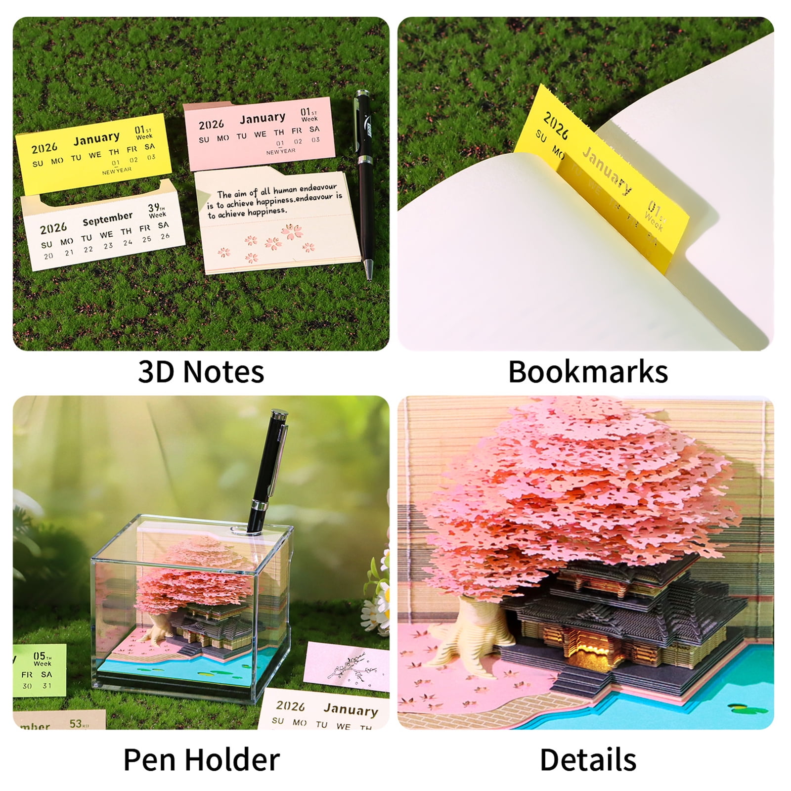 Twenty twenty six Illuminated Weekly Planner Three-dimensional Flowering Flower Paper Art Note Pad Split Panes Permanent Special Paper