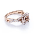 thumbnail image 4 of JeenMata Elegant 1 Carat - Square Cut created morganite - Twisted Band - Pave - Double Halo Engagement Ring - 18K Rose Gold over Silver, 4 of 6