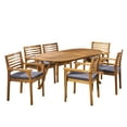 thumbnail image 6 of Frederic Outdoor 7 Piece Acacia Wood 70" Oval Dining Set with Carved Legs and Cushions, Teak, Dark Gray, 6 of 6