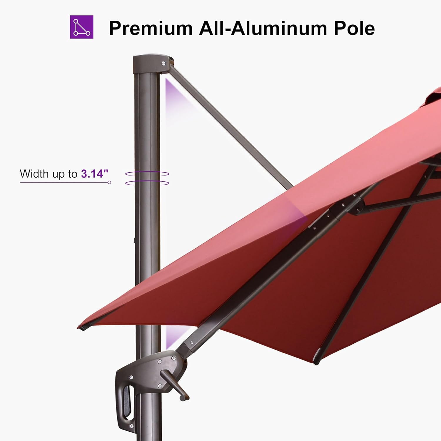 PURPLE LEAF OUTDOOR 8' X 8' Cantilever Patio Umbrella Antique Bronze Square Umbrella with 360° Rotation and Aluminum Offset Hanging Outdoor Umbrella for Pool Garden Backyard Deck, Brick Red
