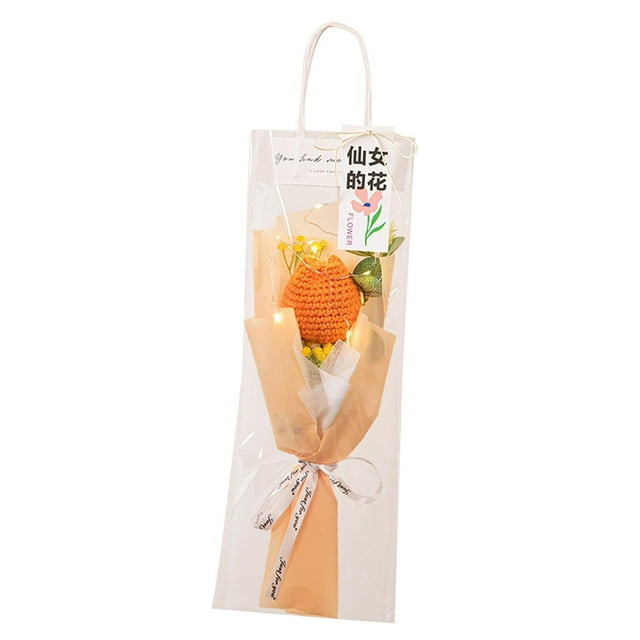 Ramo de tulipanes de crochet terminado con bendición artificial ligera decorativa Naranja