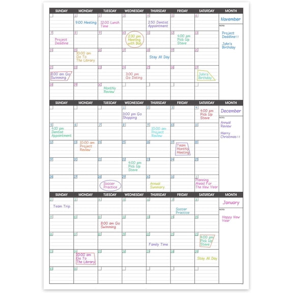 Large Dry Erase Calendar for Wall - 3 Month Vertical Wall Calendar, Blank Reusable Monthly Quarterly Planner Undated, 27.8"x41" Whiteboard Calendar, Office, Classroom