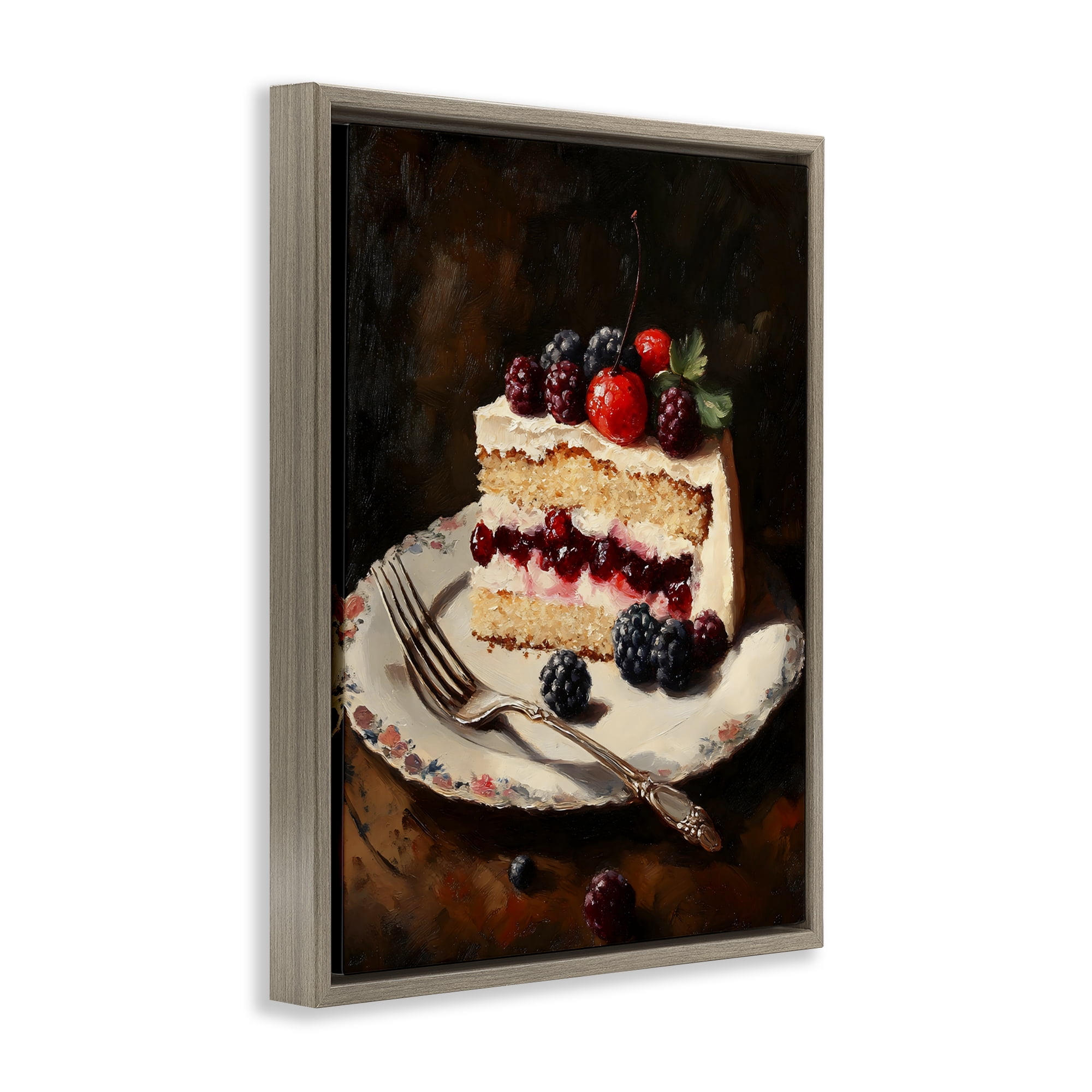 Stupell Industries Berry Topped Cake Slice Brown Framed Floater Canvas Wall Art, design by Franklyn Gregory