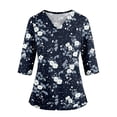 thumbnail image 2 of 3/4 Sleeve Scrubs for Women Premium Vintage Nurse Working Uniforms Fashion V Neck Floral Print Side Slits Scrub Tops Ultra Soft Medical Workwear with Pockets Blue 4XL, 2 of 4
