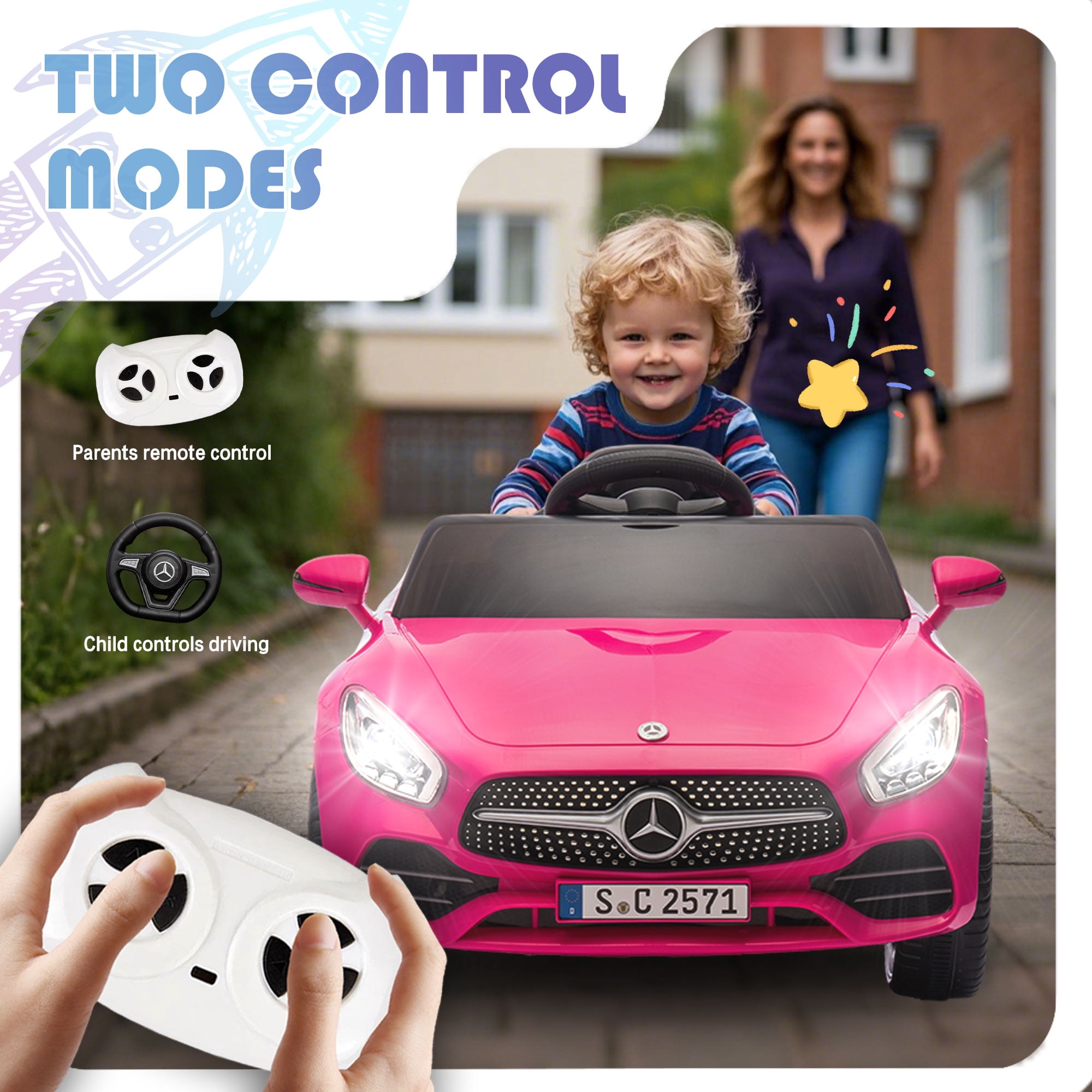 Licensed Benz CLS 350 12V Electric Ride on Toys with Bluetooth Music, LED Lights, Spring Suspension, Power Car Wheels, Electric Car for Kids with Parent Remote Control (Pink)