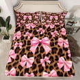thumbnail image 2 of jejeloiu Pink Bow Tie Queen Sheet Sets,Chic Leopard Print Bed Set For Girls 4 Pieces, 2 of 7