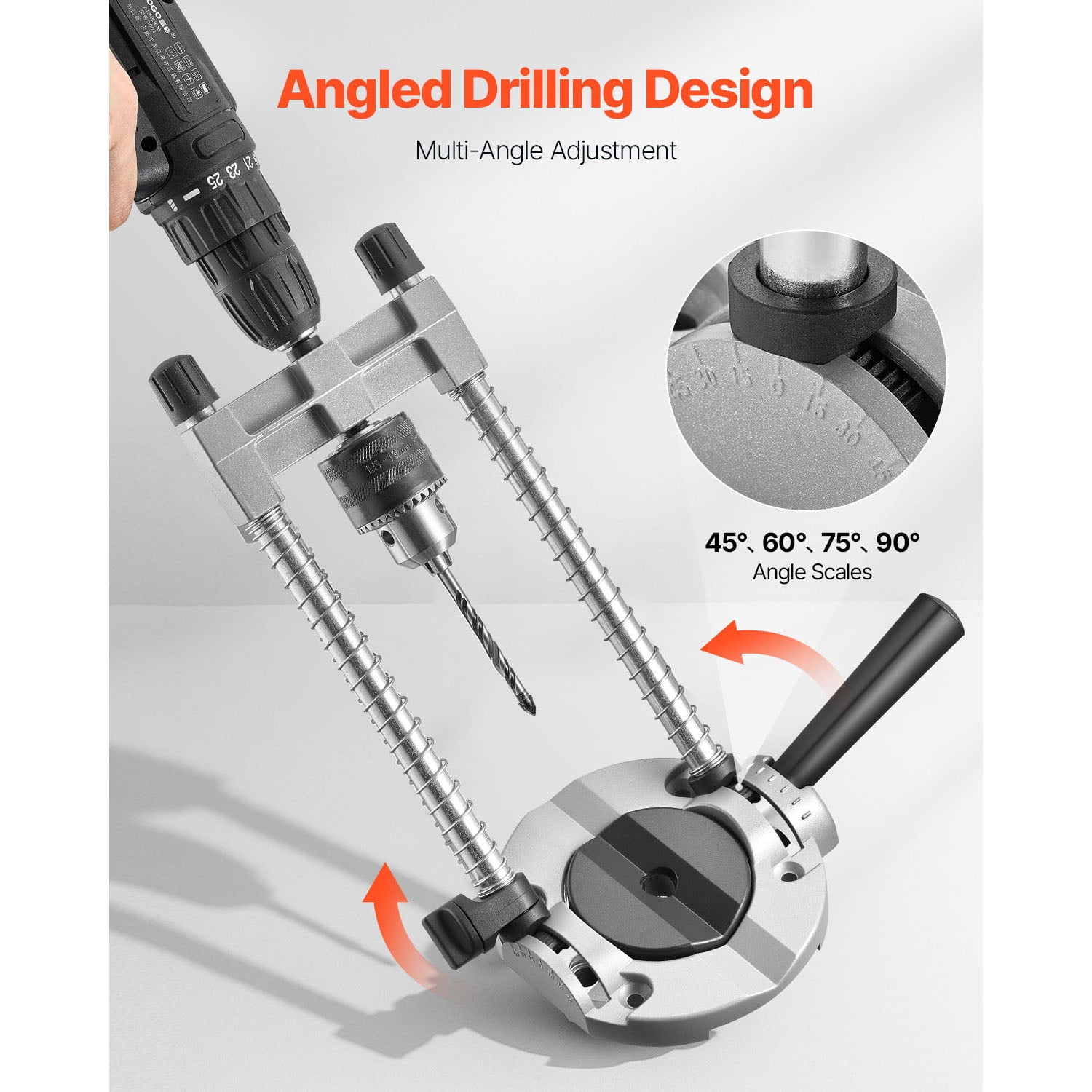 KFFKFF Portable Drill Guide, Multi-Angle Precision Drilling Jig Attachment, Aluminum Alloy, Large Handle, Mounting Holes